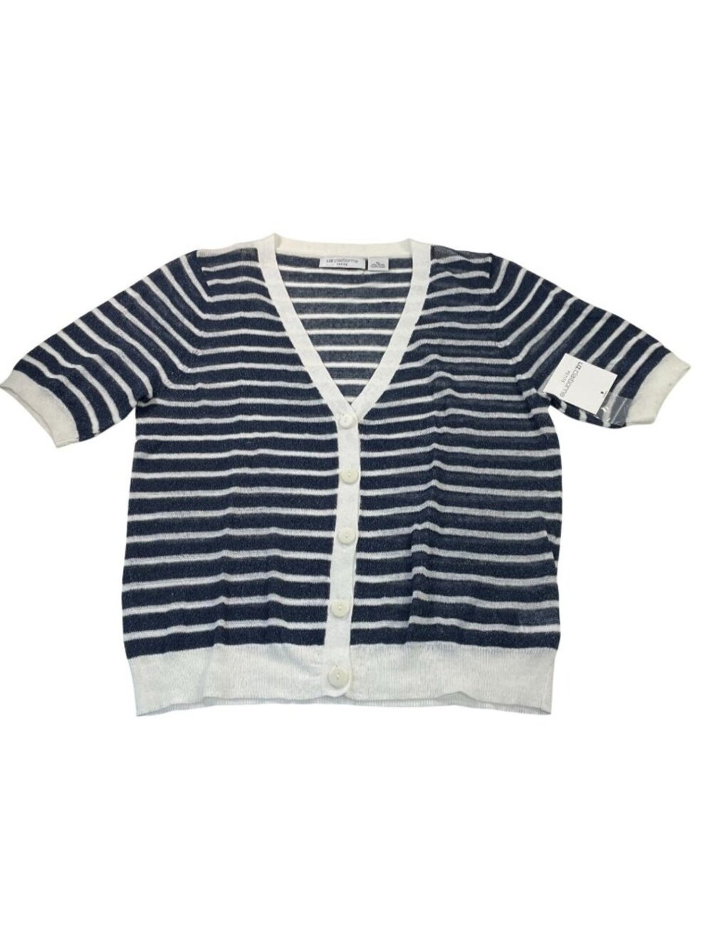 Liz Claiborne Striped Cardigan PL Preppy Nautical Sailor Chic Fisherman Coastal